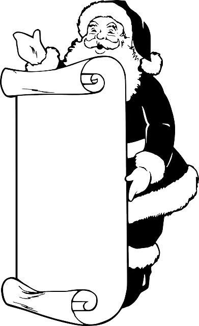 Black, Cartoon, Outline, Recreation, Santa Claus, White - Santa's List Coloring Pages (391x640), Png Download