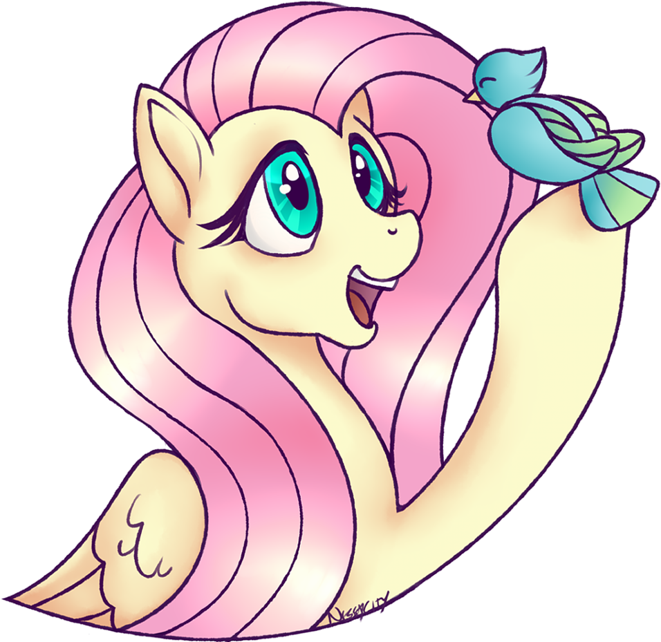 Nessacity, Bird, Bust, Fluttershy, Hoof Hold, Looking - Cartoon (1000x1000), Png Download