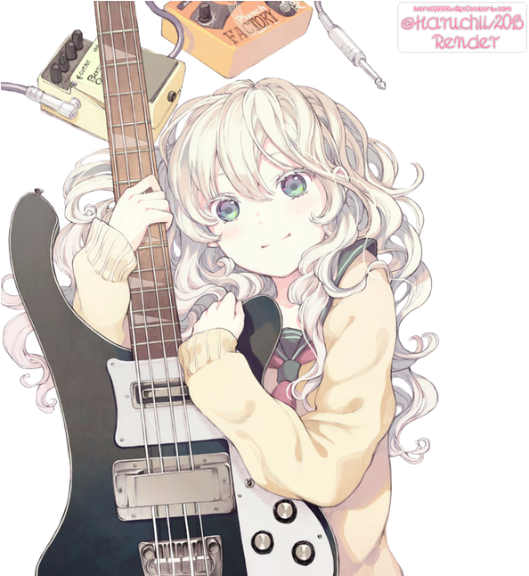 Anime Girl, Cute, Guitar, Happy, Music - Happy Girl Anime Transparent (610x645), Png Download