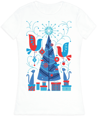 Vintage Christmas Tree Decorating Womens T-shirt - Christmas Tree (484x484), Png Download
