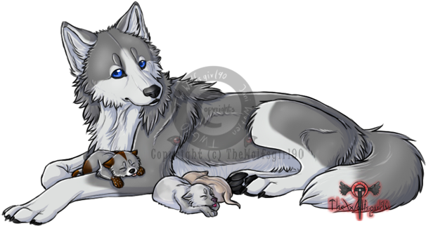 Click - Cartoon Wolf Laying Down (650x384), Png Download