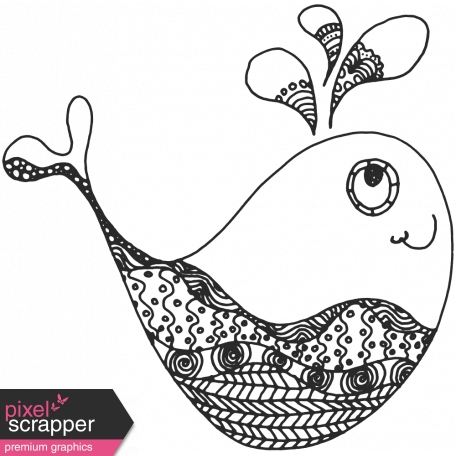 Summer Splash - Zentangle Doodles - Whale - Doodle (456x456), Png Download