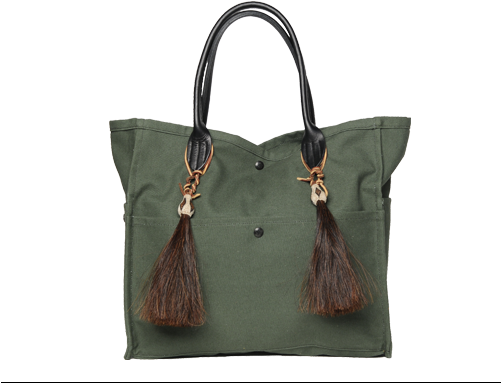 8535wht French Seam Tote W Horsehair Tassels Olive (500x400), Png Download