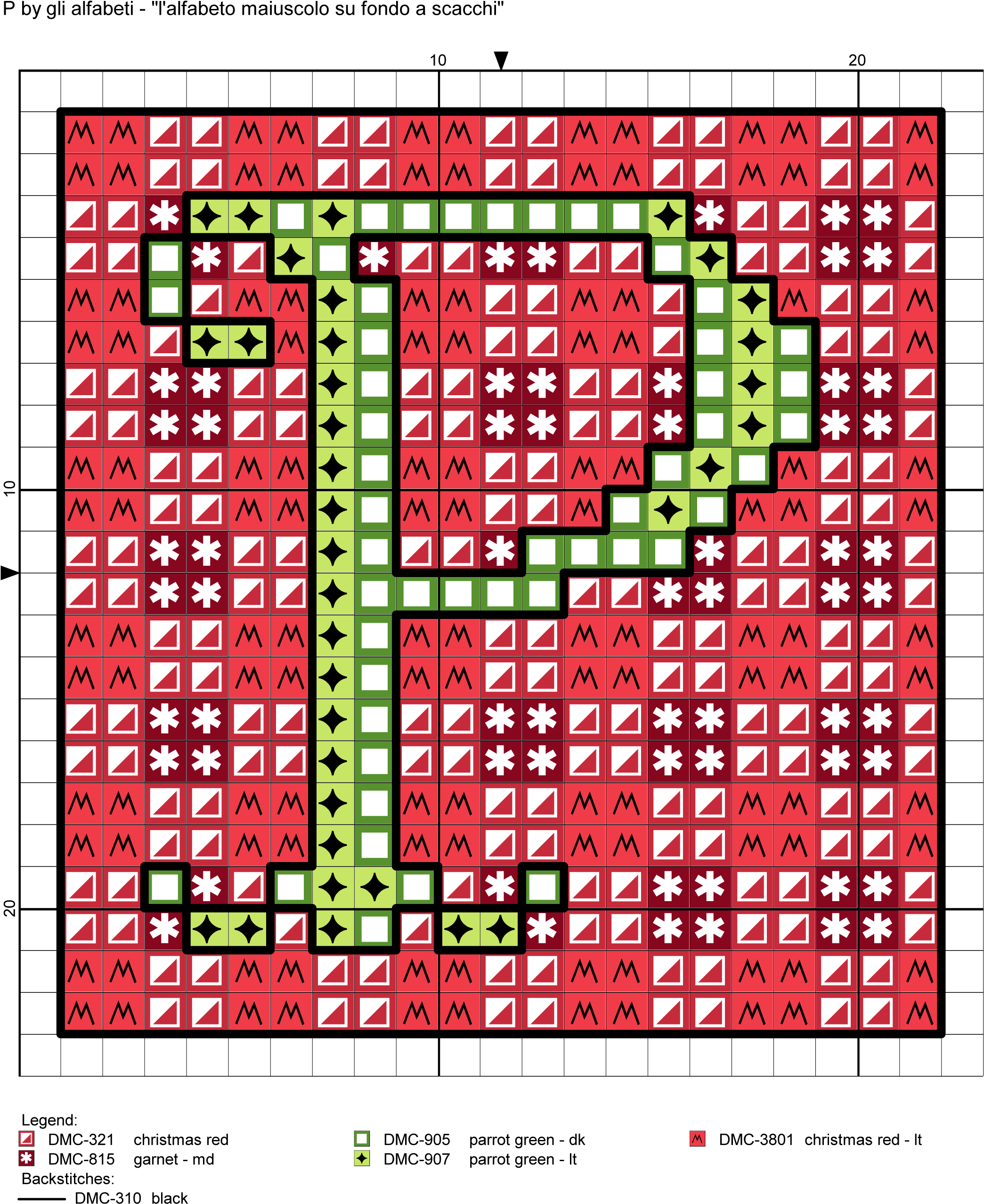 Uppercase Alphabet On Checkered Background Cross Stitch - Cross-stitch (2130x2593), Png Download