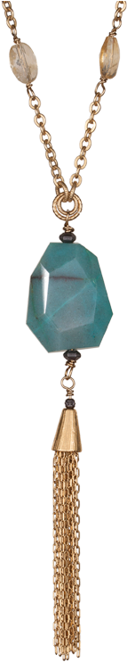 Citrine Chain And Chrysoprase Tassel Necklace - Necklace (570x760), Png Download