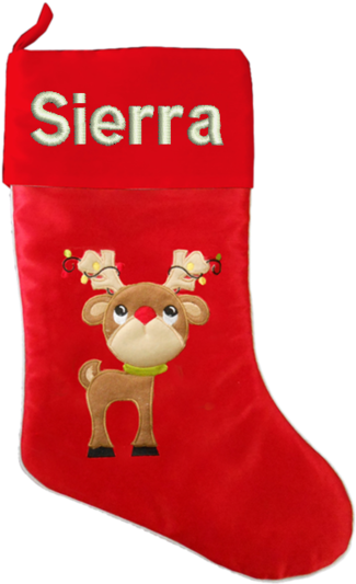 Personalized Named Xmas Stocking Cute Reindeer - Cupid (395x600), Png Download