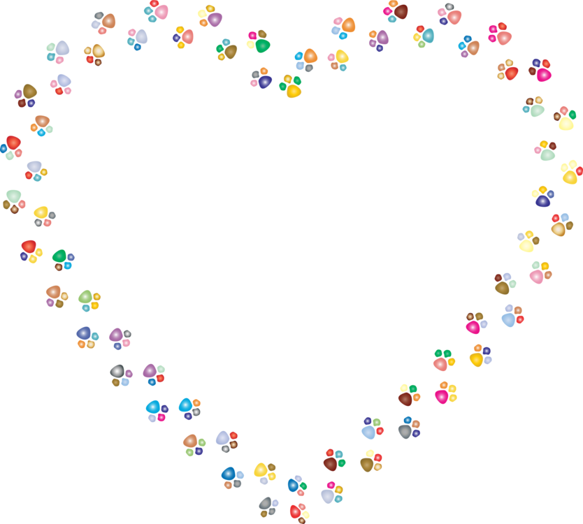 Paw Printing Dog Cat Heart - Colorful Paw Print Heart (834x750), Png Download