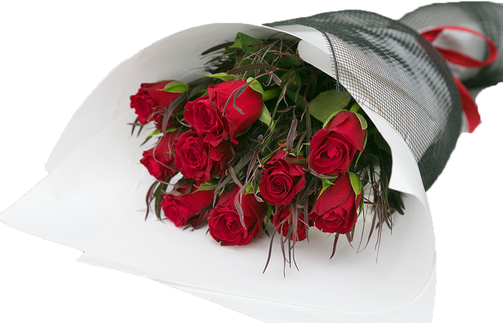 Romantic Red Rose Bouquet - Valentines Day Bouquet Of Roses (1024x683), Png Download