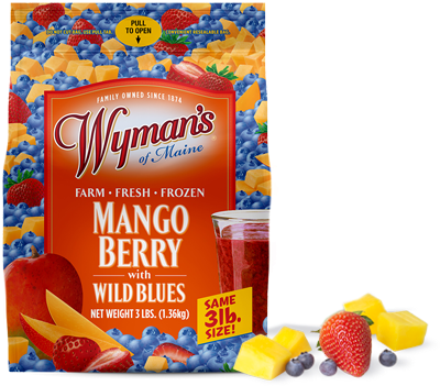 Our Fresh Frozen Blueberry Strawberry Mango Chunks - Wymans Mango (638x359), Png Download
