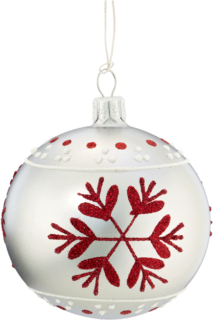 Christmas Ball Ornament White With Red Flakes, 8 Cm - Christmas Day (459x700), Png Download