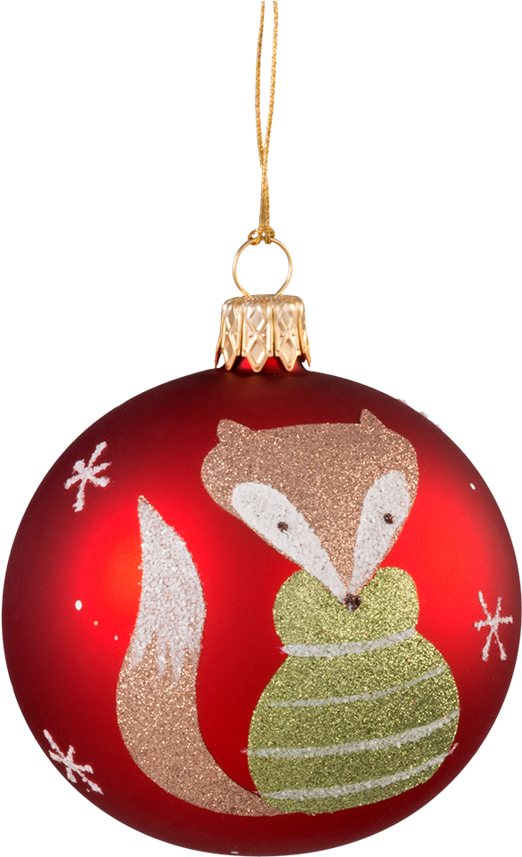 Christmas Ball Ornament Red With Fox, 7 Cm - Glaskugel Weihnachten Fuchs (1000x1000), Png Download