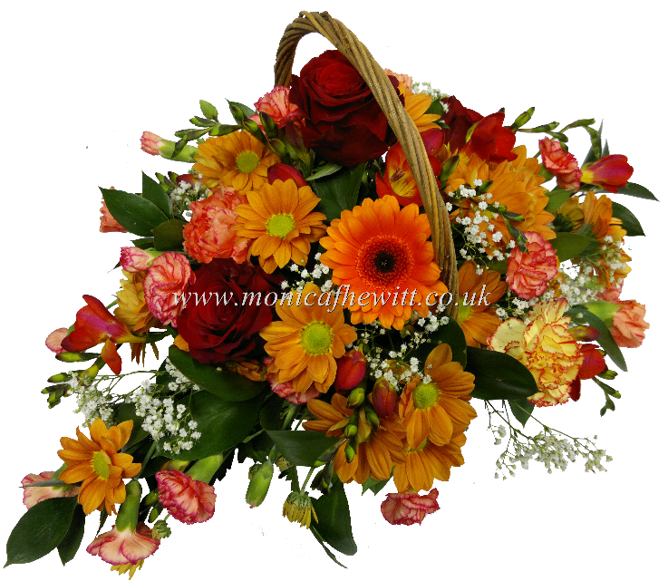 Autumn Beloved Basket - Autumn Basket Flower Arrangement (744x655), Png Download