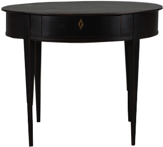 An Oval Shaped Black-painted Gustavian Table, One Drawer, - Table Vue De Face (400x600), Png Download