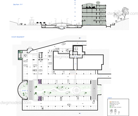 Parking With Section Street Dwg, Cad Blocks, Free Download - Floor Plan (540x380), Png Download