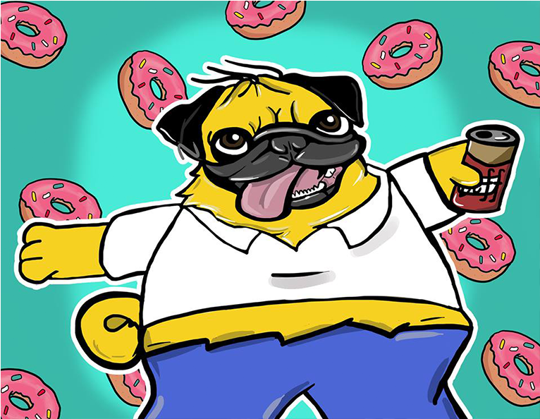 Homer Simpson Pug Print 11″ X 14″ - Homer Simpson Pug (980x745), Png Download