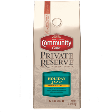 Ground Holiday Jazz Coffee - Community Coffee Private Reserve (600x400), Png Download