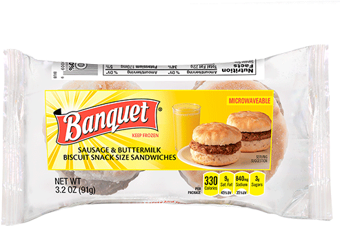 Sausage & Buttermilk Biscuit Mini Sandwiches - Banquet Crispy Breaded Drumsticks 32 Oz Bag (500x500), Png Download