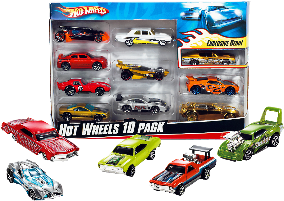 Hot Wheels 10 Car Giftpack, , Large - Hot Wheels 10 Car Gift Pack Assorted (1039x781), Png Download