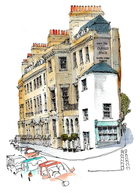Sketch Png Images - Urban Sketching Watercolor (466x640), Png Download