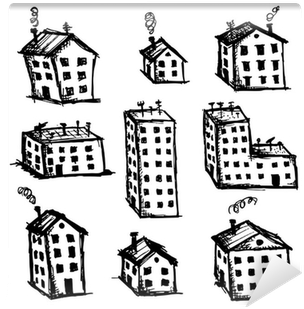 Set Of Houses Sketch For Your Design Wall Mural • Pixers® - Houses Sketch Vector (400x400), Png Download