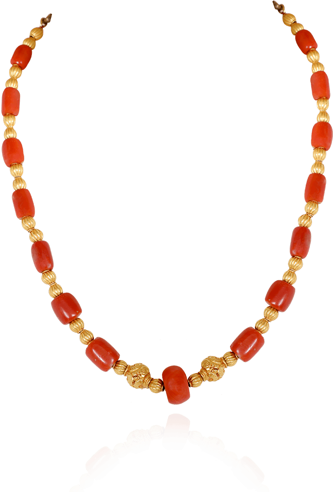 Coral Gold Bead Chain - Coral Beads Gold Chain (1000x1000), Png Download