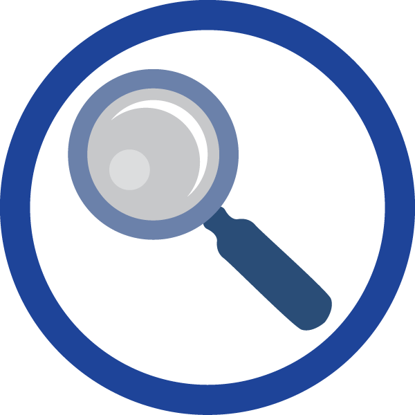 Blue Circle With Magnifying Glass Inside - Evaluating Png (600x600), Png Download