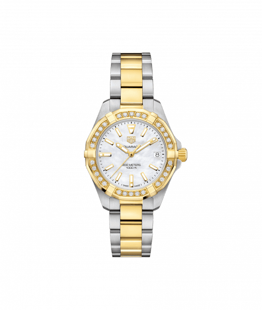 Aquaracer 3 Hand Watch 300 M - Tag Heuer Watches Gold (536x634), Png Download