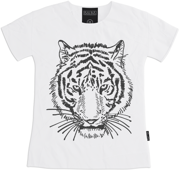 Playera Blanca Hombre Tigre - Tiger Face Line Drawing (600x600), Png Download