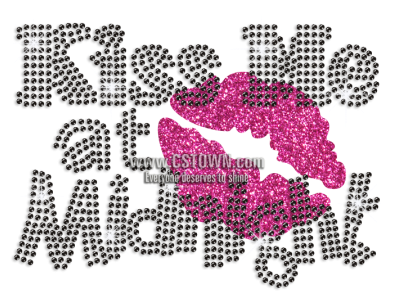 Kiss Me At Midnight Iron-on Glitter Rhinestone Transfer - Cross-stitch (450x450), Png Download