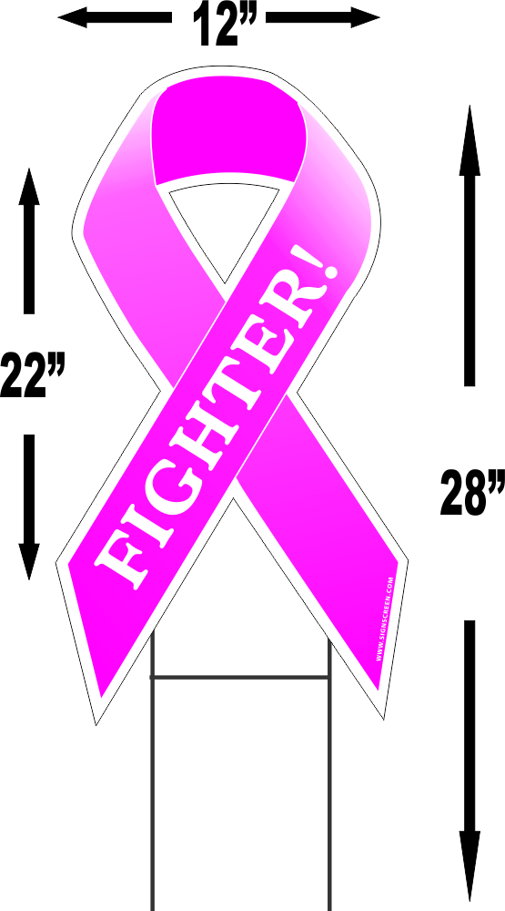 Breast Cancer Fighter Large 22"x 12" Outdoor Ribbon - Breast Cancer Survivor Sign (555x1000), Png Download