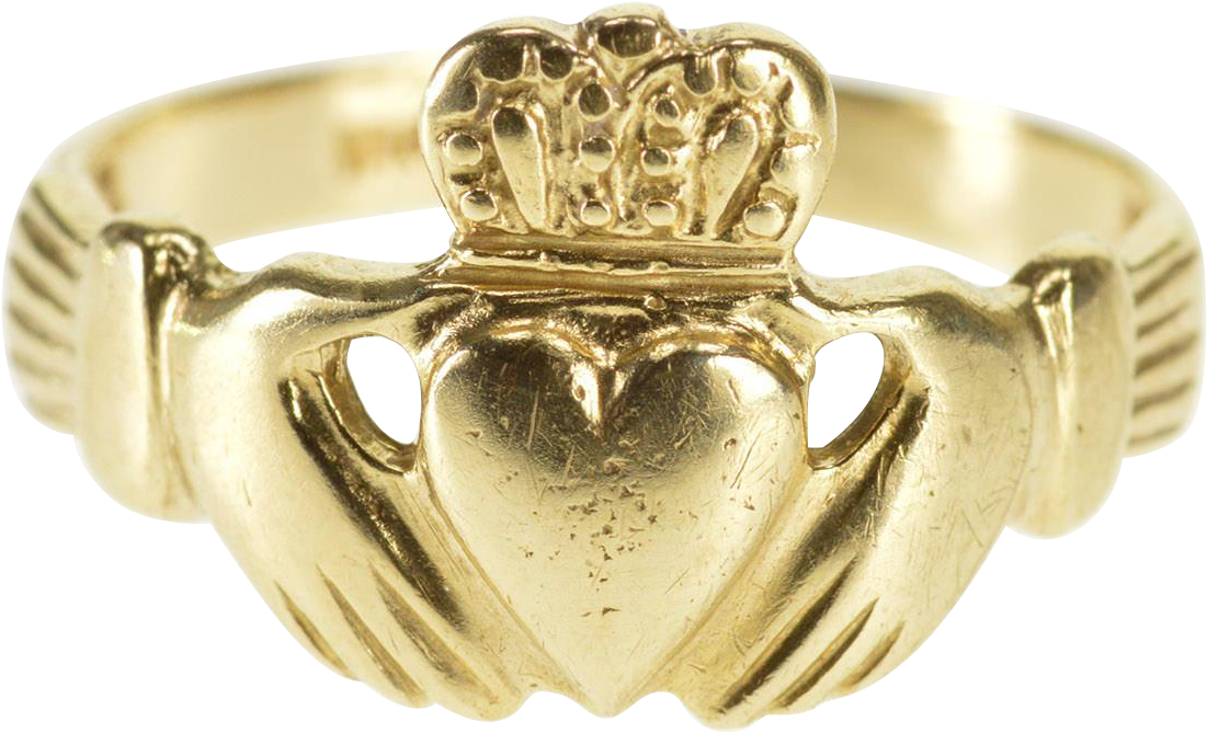 10k Traditional Irish Celtic Claddagh Loyalty Ring - Engagement Ring (1100x1100), Png Download