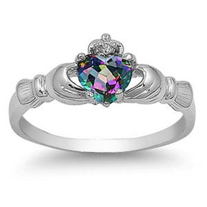 Sterling Silver Claddagh Mystique Rainbow Topaz Cz - Claddagh Ring (560x300), Png Download