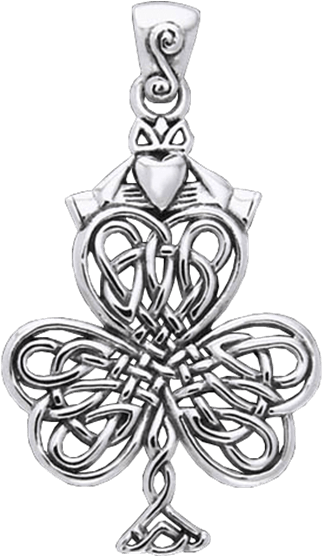 Irish Shamrock With Claddagh Pendant - Necklace (555x555), Png Download