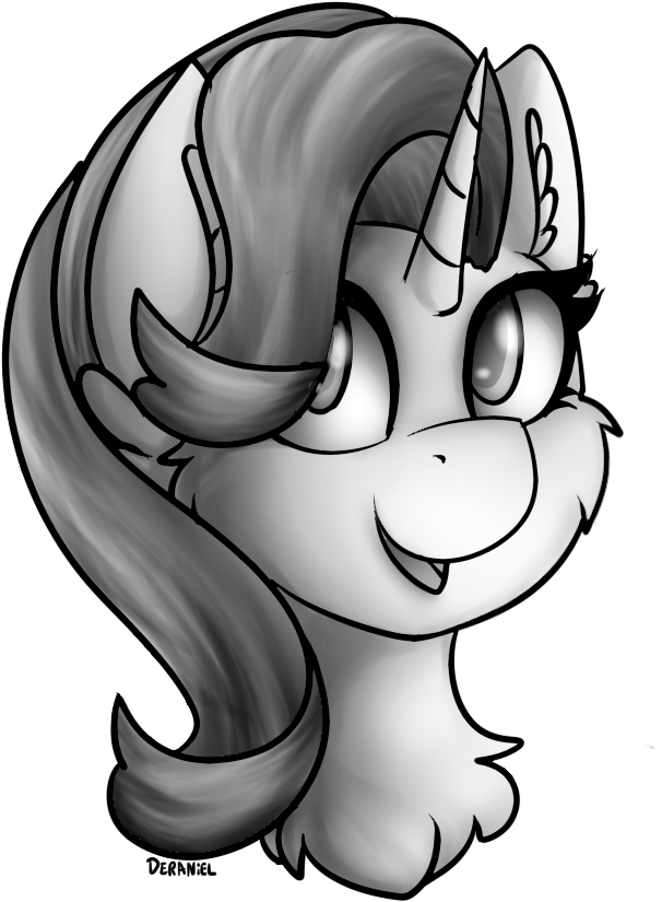 Deraniel, Black And White, Bust, Cheek Fluff, Chest - Cartoon (735x907), Png Download