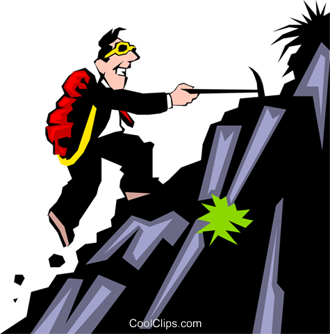 Mountain Climbing Theme Royalty Free Vector Clip Art - Man Climbing Mountain Clipart (475x480), Png Download