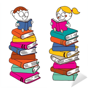 Kids Reading On A Big Pile Of Books Sticker • Pixers® - Pile Of Reading Books (400x400), Png Download