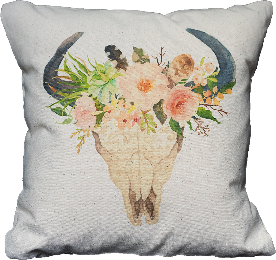 Watercolor Western Floral Skull - Bull Skull On Floral Poster Print By Tara Moss (900x846), Png Download