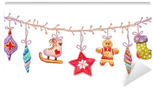Christmas Watercolor Seamless Tree Toys Icons , Items - Christmas Day (400x400), Png Download