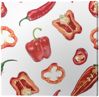 Watercolor Chili And Red Pepper Pattern Canvas Print - Chili Watercolor (400x400), Png Download
