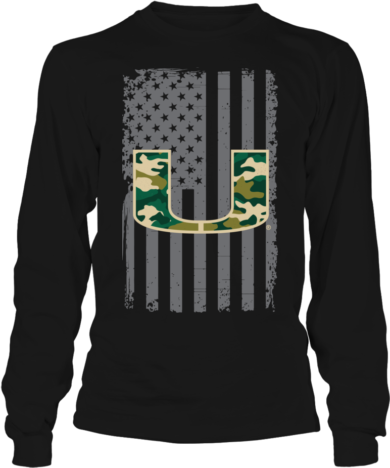 American Flag With Camo Logo Miami Hurricanes Shirt - Tiger Scratch For Shirt (1000x1000), Png Download