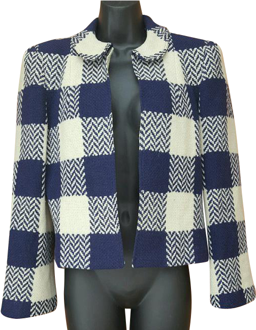 1940s Women's Crop Jacket In Navy And White Wool Plaid - Plaid (648x648), Png Download