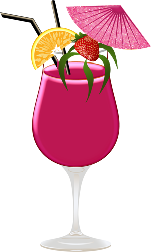 Hawaiian Aloha Tropical Cocktails Clipart, Tiki Party, - Pink Cocktail Clipart (300x500), Png Download