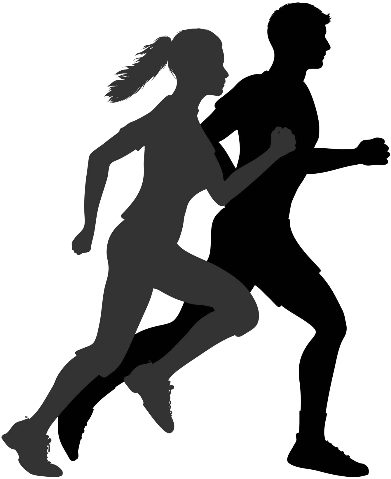 Health Free Png Image - Man And Woman Running Silhouette (400x480), Png Download