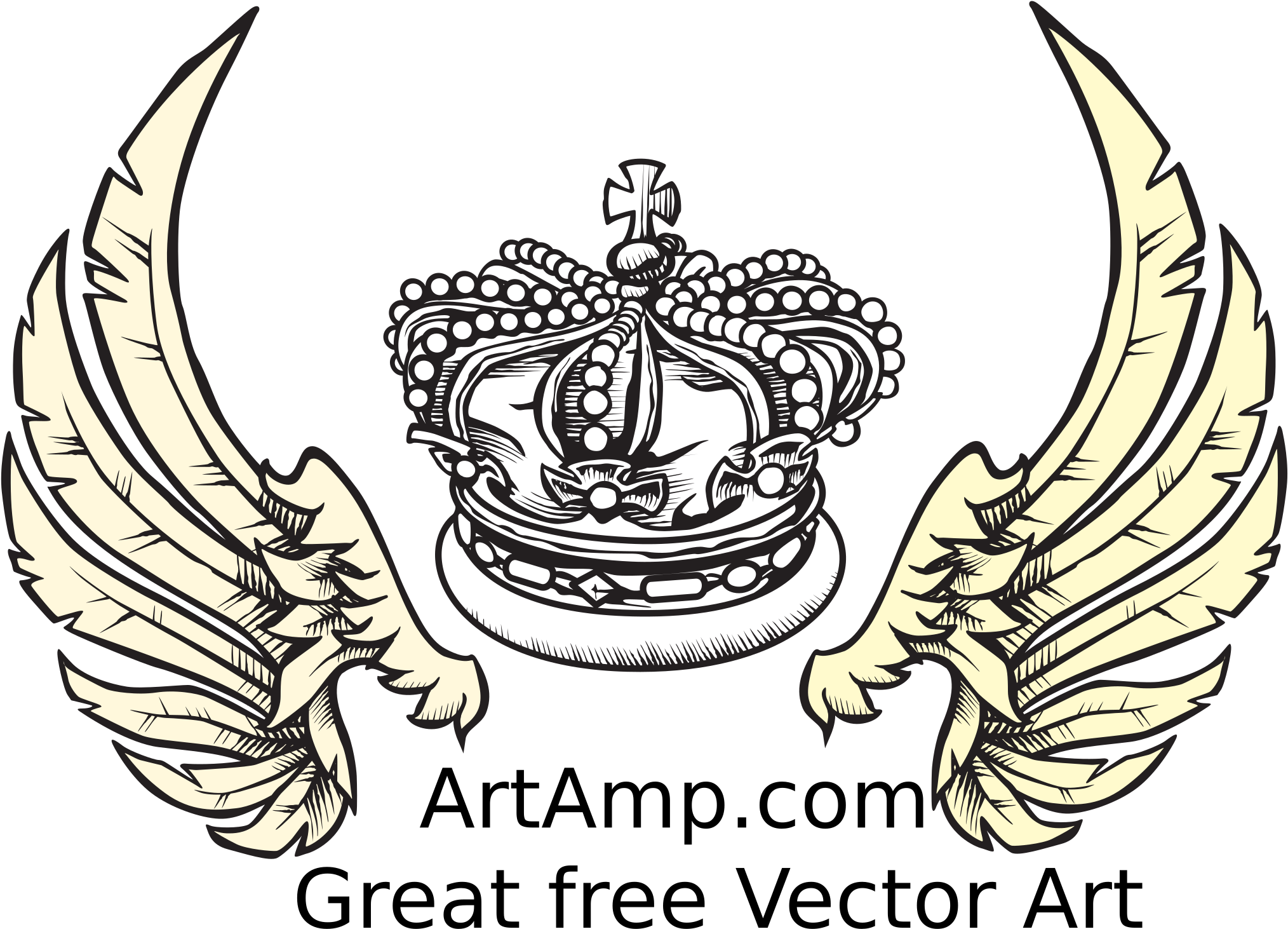 Crown And Wings Herolday Elements Black And White Download - Crown Vector (2400x3394), Png Download