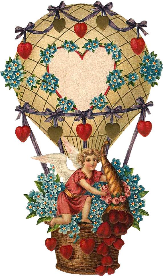 Valentine Hot Air Ballon - Valentine Vintage Transparent Png (571x982), Png Download