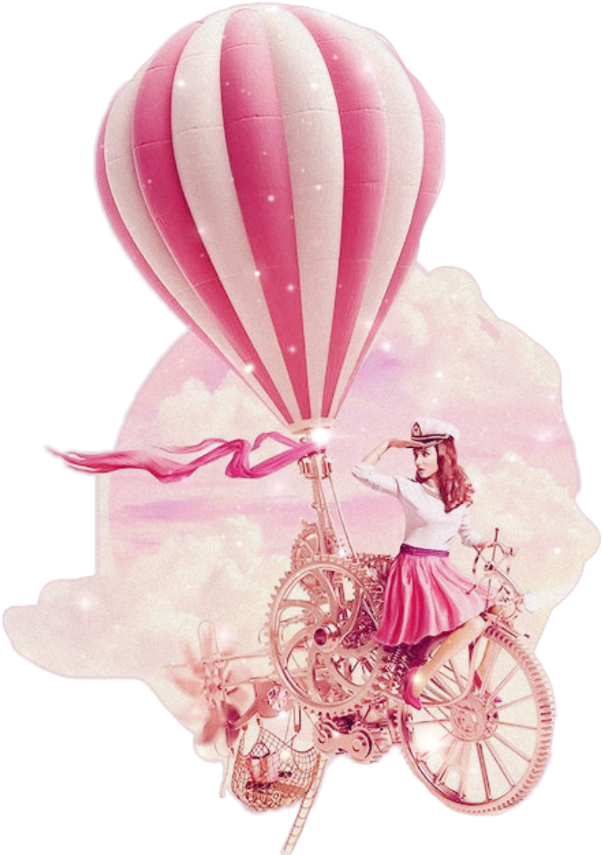 Girl Bicycle Pink Ballon Hotairballoon Vintage Oldpaper - 早 安 语录 正 能量 (1024x1024), Png Download