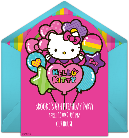Hello Kitty Balloons Online Invitation - Hello Kitty Birthday Poems (650x650), Png Download