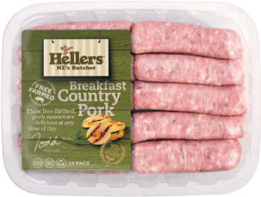 Free Farmed Breakfast Country Pork - Hellers Country Pork Sausages (375x400), Png Download