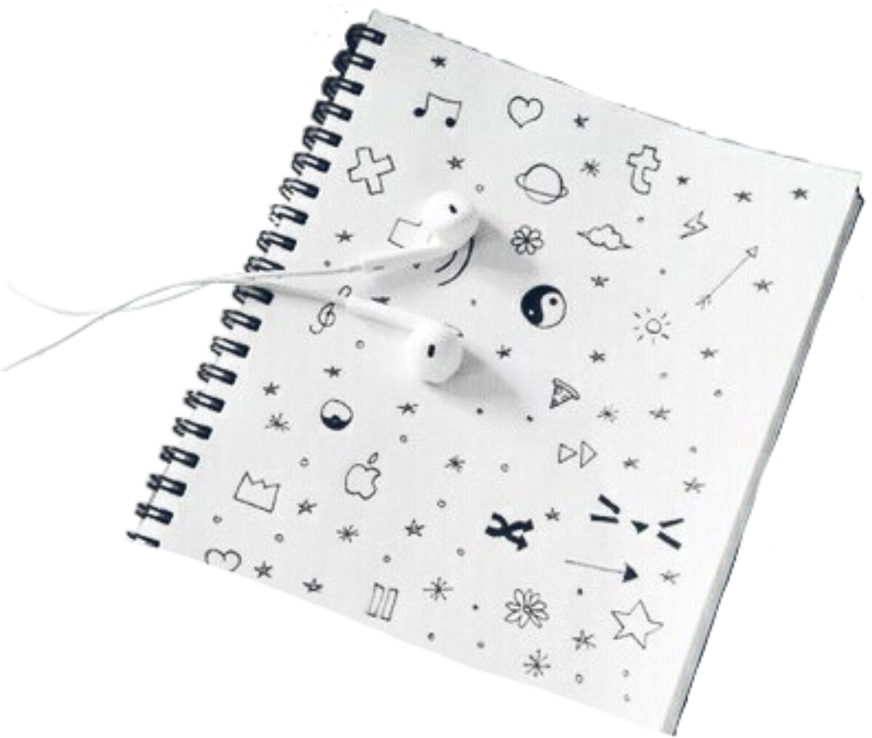 Notebook Journal School Doodle Doodling Drawings Headph - White Aesthetic Music (1024x1024), Png Download