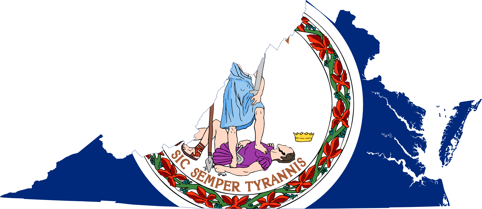 Flag Map Of Virginia Clip Art At Vector Clip Art Png - Virginia State Flag Outline (600x260), Png Download